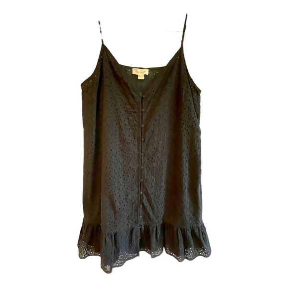 CHARLIE PAIGE, BLACK, COTTON EYELET SUNDRESS. V-NECK. SIZE L - Picture 2 of 7